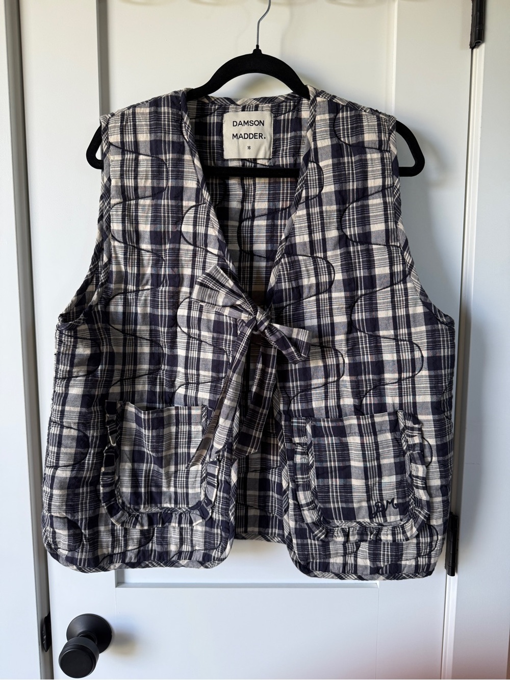 Damson Madder Blue Plaid Quilted Vest Tie 16